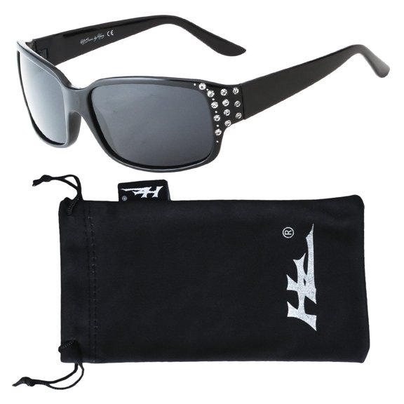 Polarized Sunglasses for Women - Premium Rhinestone Midnight Black Fashion Frames - Designer Dark Smoke Lens - HZ Series Diamante