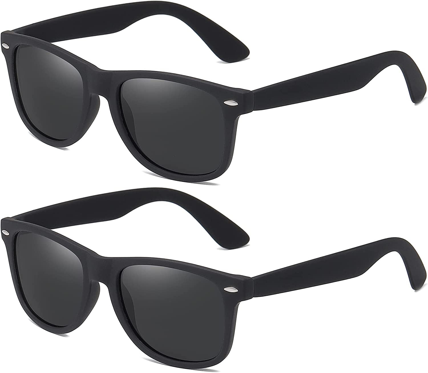Polarized Sunglasses for Women and Men,UV400 Protection & Anti-Glare Retro Square Matte Black Mirrored Frame Driving Pack-2