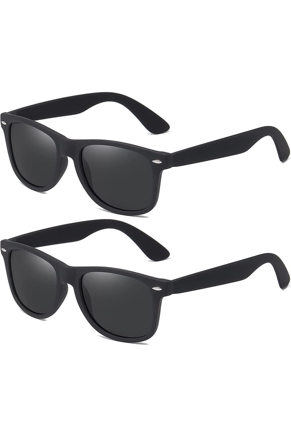 Polarized Sunglasses for Women and Men,UV400 Protection & Anti-Glare Retro Square Matte Black Mirrored Frame Driving Pack-2