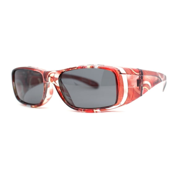 Polarized Super Wide Oversized 63mm Rectangular Fit Over Plastic Sunglasses Dark Red - Black
