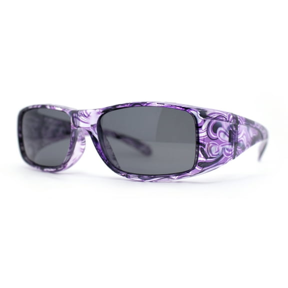 Polarized Super Wide Oversized 63mm Rectangular Fit Over Plastic Sunglasses Purple - Black