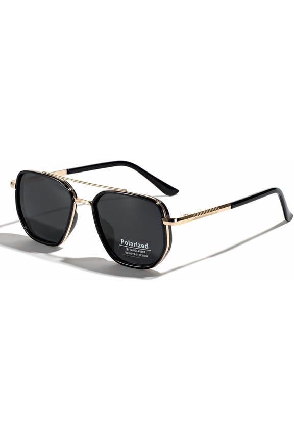 Polarized TR90 Sunglasses Square Flattop Sun Glasses Double Bridge Metal UV400 Eyewears