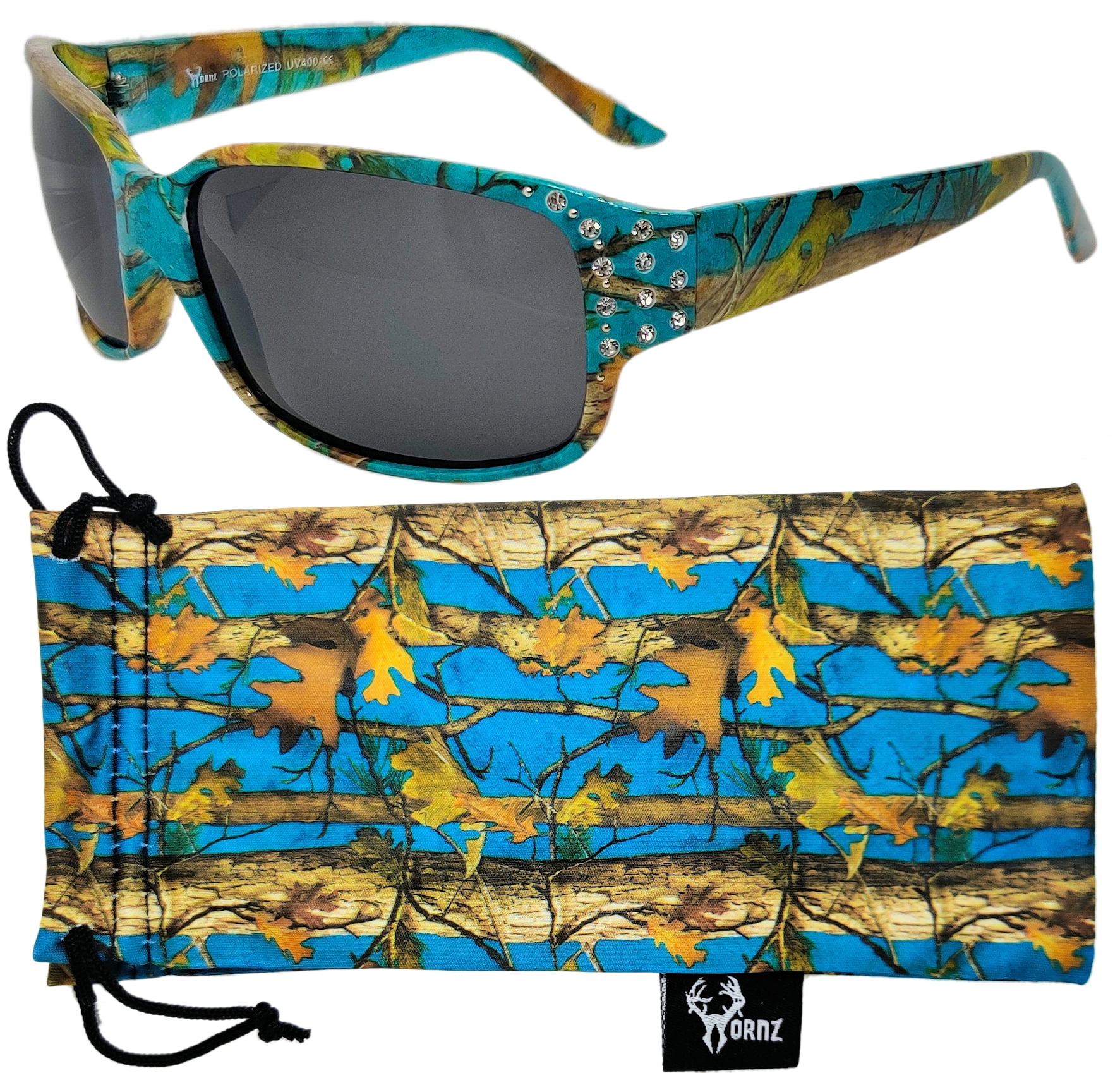 Polarized Teal Camo Sunglasses for Women - Diamante - Teal Camo Frame ...