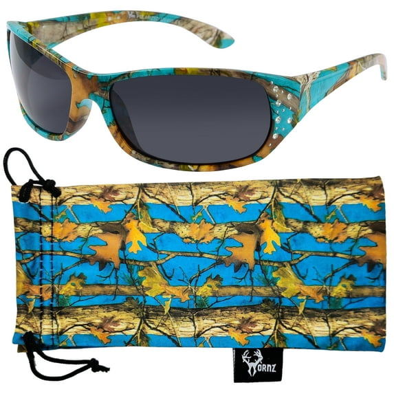 Polarized Teal Camo Sunglasses for Women - Elettra - Teal Camo Frame - Smoke Lens