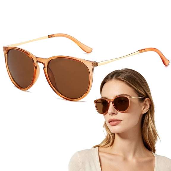 Polarized UV400 Sunglasses for Men Women, Transparent Tortoise Frame Amber Lenses Category 2 TAC Sunglasses