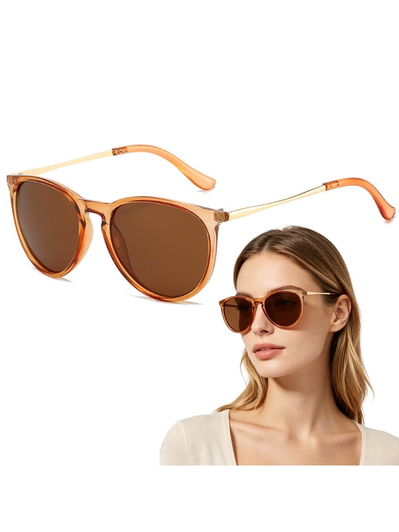Polarized UV400 Sunglasses for Men Women, Transparent Tortoise Frame Amber Lenses Category 2 TAC Sunglasses