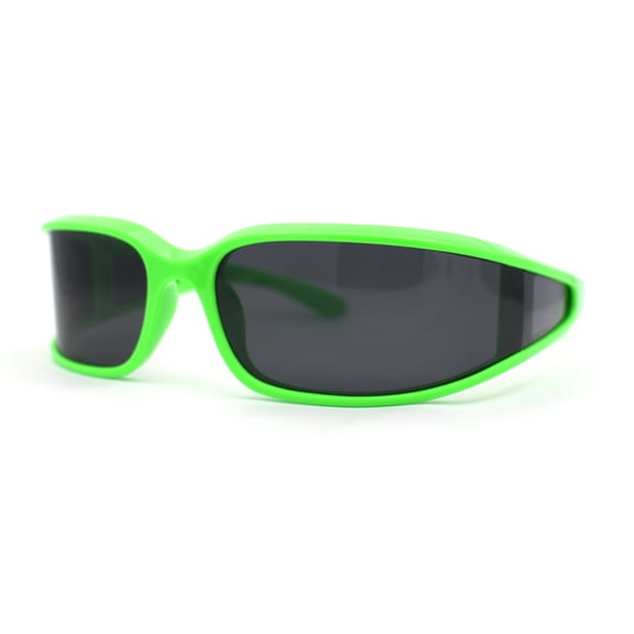Polarized Unique Curved Side Visor Lens Narrow Rectangle Sunglasses Green Black