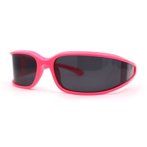 Polarized Unique Curved Side Visor Lens Narrow Rectangle Sunglasses Pink Black