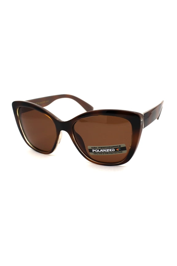 Polarized Womens Classic 90s Large Cat Eye Plastic Fashion Sunglasses Brown Tort Brown