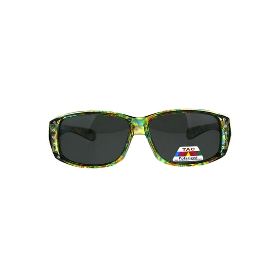Polarized Womens Floral Print Fit Over Rectangular 54mm Sunglasses Green Brown