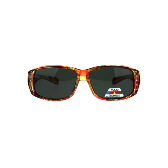 Polarized Womens Floral Print Fit Over Rectangular 54mm Sunglasses Orange Red