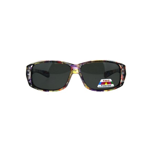 Polarized Womens Floral Print Fit Over Rectangular 54mm Sunglasses Purple Butterfly
