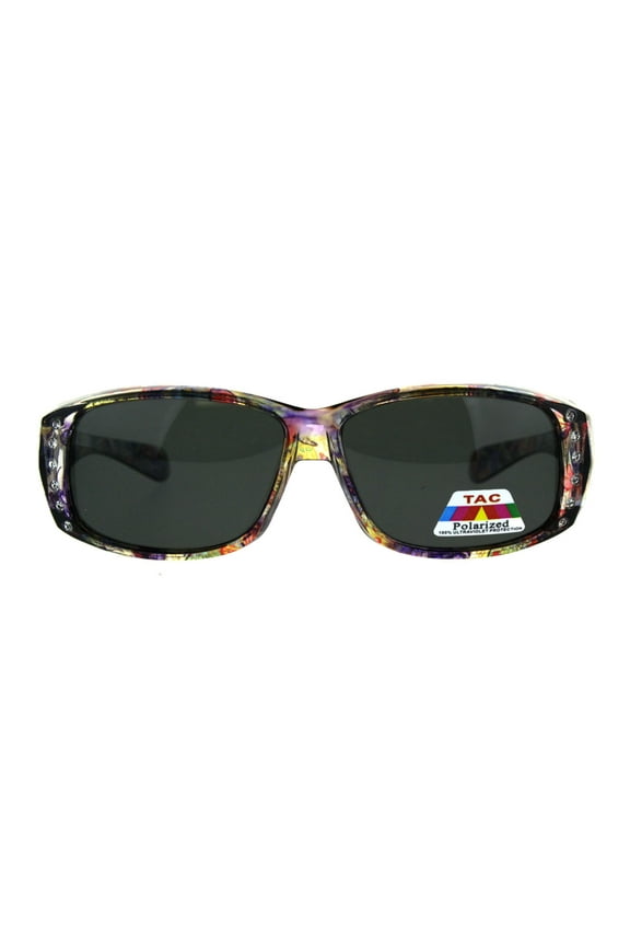 Polarized Womens Floral Print Fit Over Rectangular 54mm Sunglasses Purple Butterfly