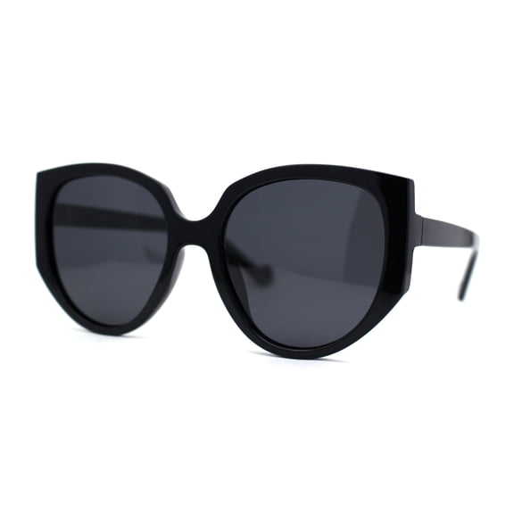 Polarized Womens Mod Oversized Flat Butterfly Fashion Sunglasses All Black