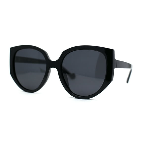 Polarized Womens Mod Oversized Flat Butterfly Fashion Sunglasses All Black
