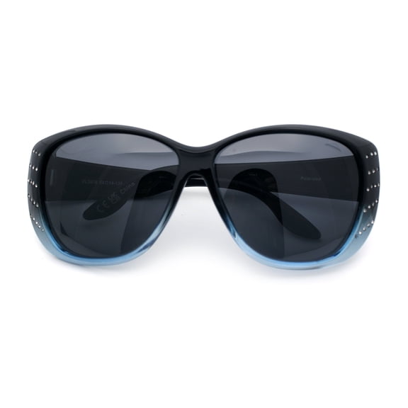 Polarized Womens Oversized Butterfly Rhinestone Studded Fit Over Sunglasses [Black Blue - Black]