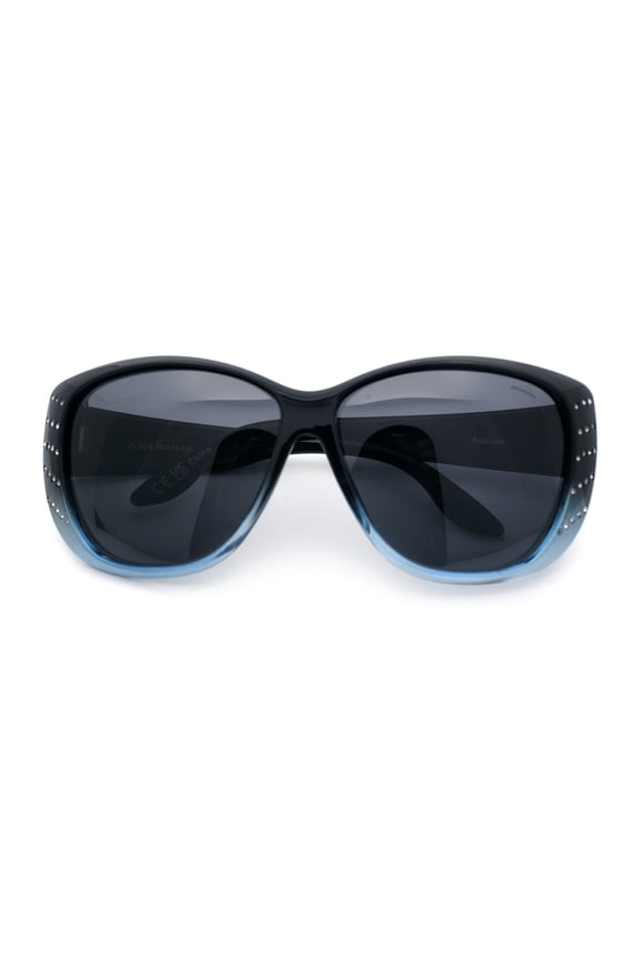Polarized Womens Oversized Butterfly Rhinestone Studded Fit Over Sunglasses [Black Blue - Black]