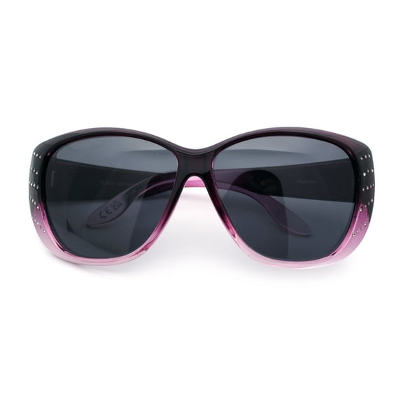 Polarized Womens Oversized Butterfly Rhinestone Studded Fit Over Sunglasses [Purple Pink - Black]