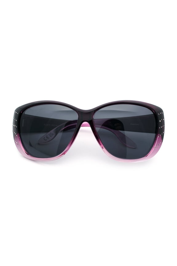 Polarized Womens Oversized Butterfly Rhinestone Studded Fit Over Sunglasses [Purple Pink - Black]