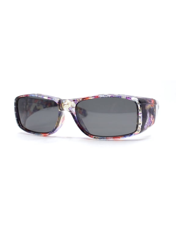 Polarized Womens Rhinestone 62mm Rectangle Fit Over Sunglasses Over Glasses Butterfly - Black