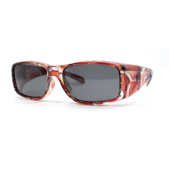 Polarized Womens Rhinestone 62mm Rectangle Fit Over Sunglasses Over Glasses Dark Red - Black