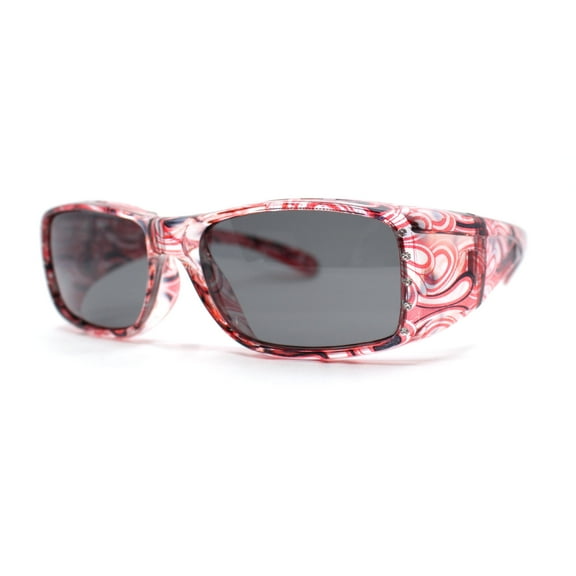 Polarized Womens Rhinestone 62mm Rectangle Fit Over Sunglasses Over Glasses Light Red - Black