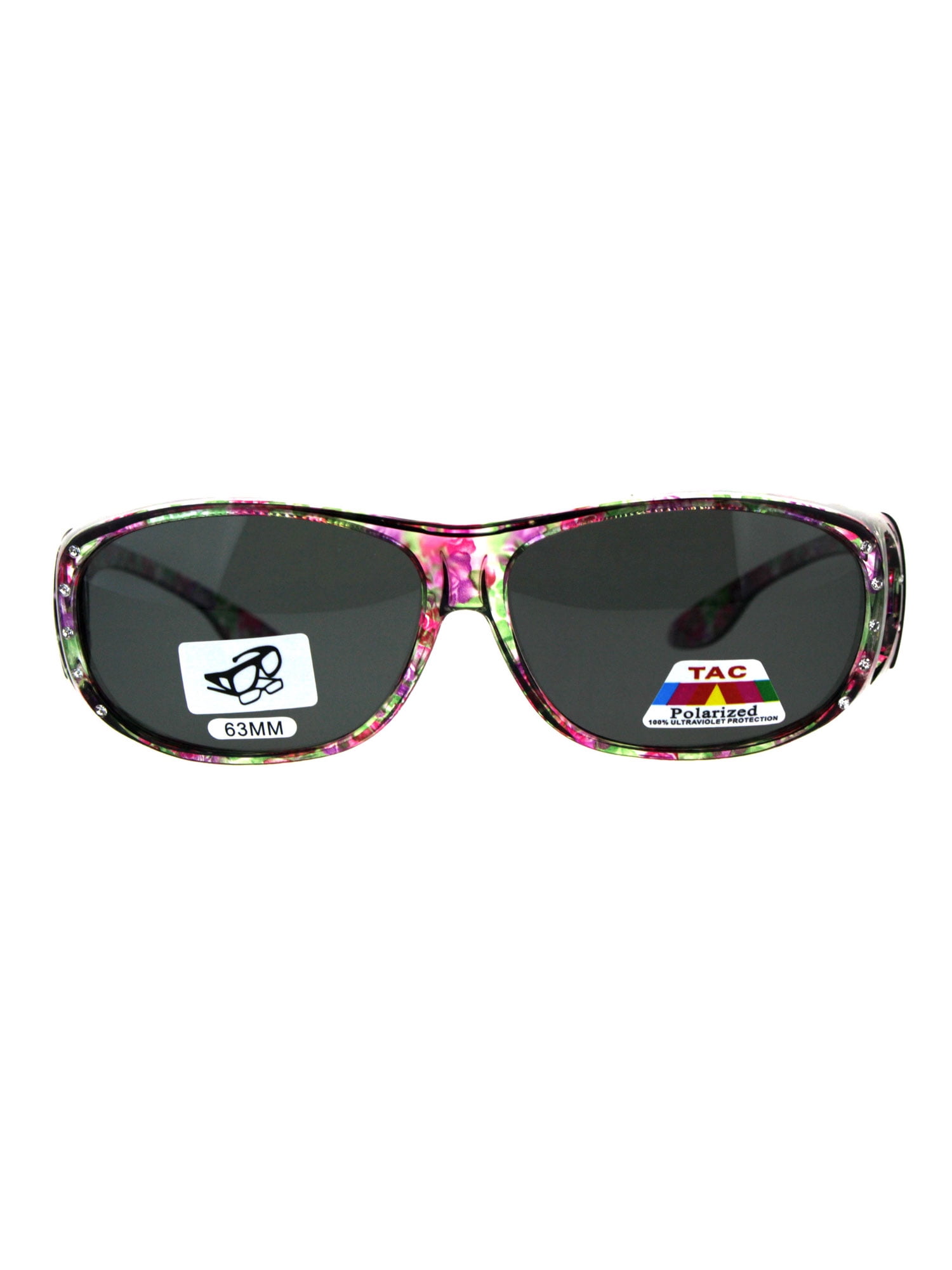 Polarized Womens Rhinestone Bling Fit Over Floral Print 63mm  display picture 2