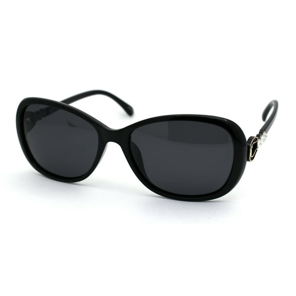 Polarized Womens Rhinestone Jewel Hinge Diva Sunglasses All Black
