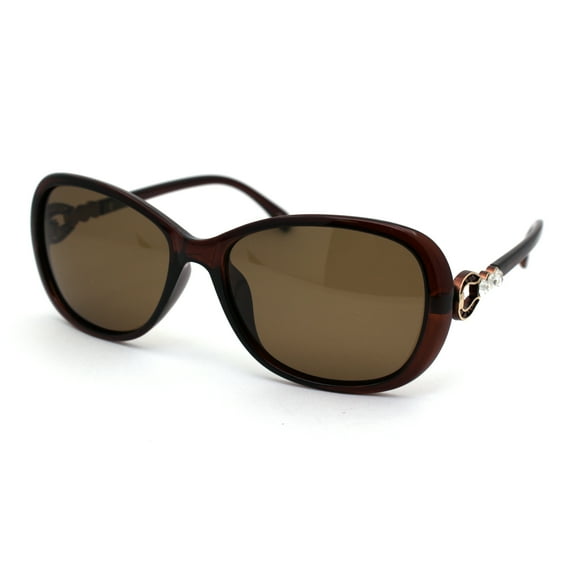 Polarized Womens Rhinestone Jewel Hinge Diva Sunglasses All Brown