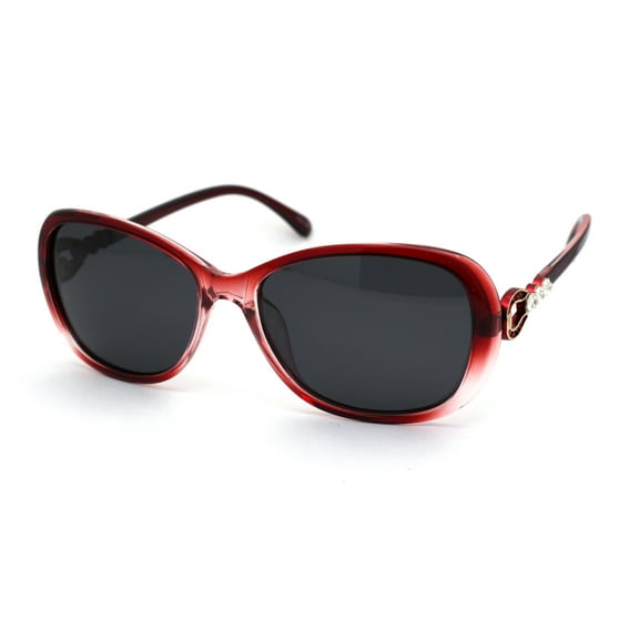 Polarized Womens Rhinestone Jewel Hinge Diva Sunglasses Red Black