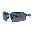 thumbnail image 1 of Polarized Xloop Camo Print Wrap Half Rim Baseball Sport Plastic Sunglasses Blue, 1 of 4