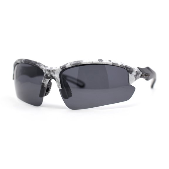 Polarized Xloop Camo Print Wrap Half Rim Baseball Sport Plastic Sunglasses Grey