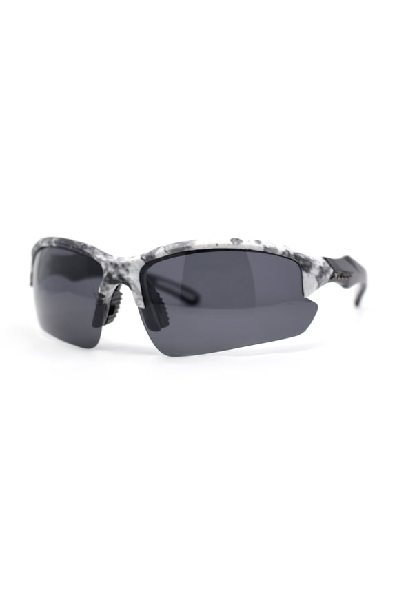 Polarized Xloop Camo Print Wrap Half Rim Baseball Sport Plastic Sunglasses Grey