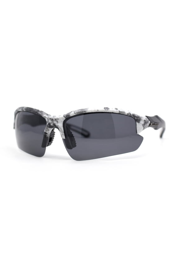 Polarized Xloop Camo Print Wrap Half Rim Baseball Sport Plastic Sunglasses Grey