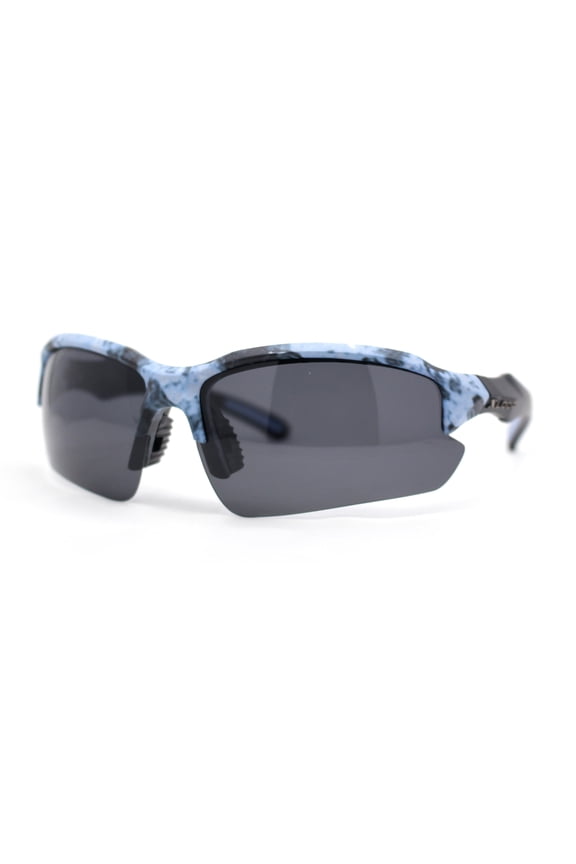 Polarized Xloop Camo Print Wrap Half Rim Baseball Sport Plastic Sunglasses Navy