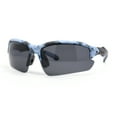 thumbnail image 1 of Polarized Xloop Camo Print Wrap Half Rim Baseball Sport Plastic Sunglasses Navy, 1 of 4