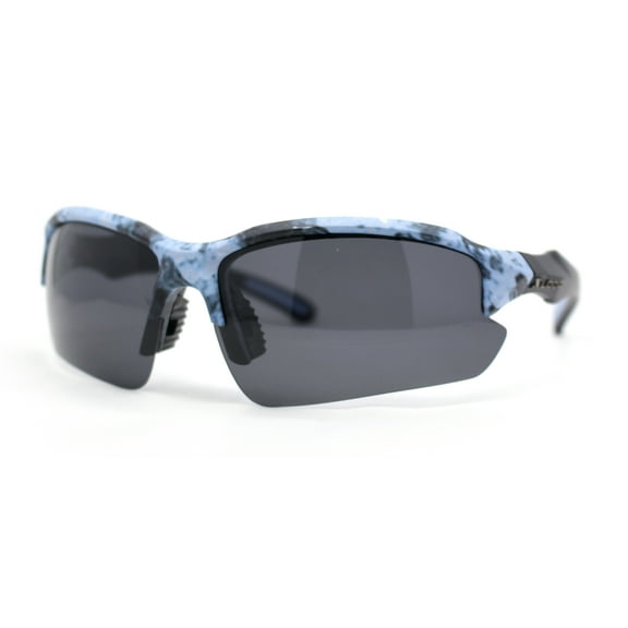 Polarized Xloop Camo Print Wrap Half Rim Baseball Sport Plastic Sunglasses Navy