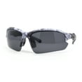 thumbnail image 1 of Polarized Xloop Camo Print Wrap Half Rim Baseball Sport Plastic Sunglasses Purple Grey, 1 of 4