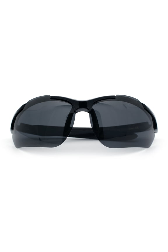 Polarized Xloop Mens Wrap Around Sport Rimless Oval Plastic Sunglasses All Black