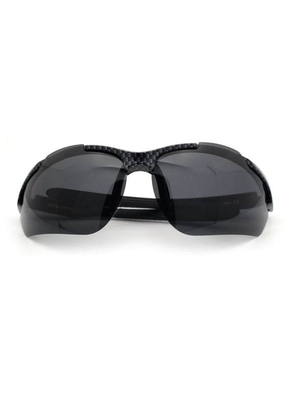 Polarized Xloop Mens Wrap Around Sport Rimless Oval Plastic Sunglasses Carbon Fiber Black - Black