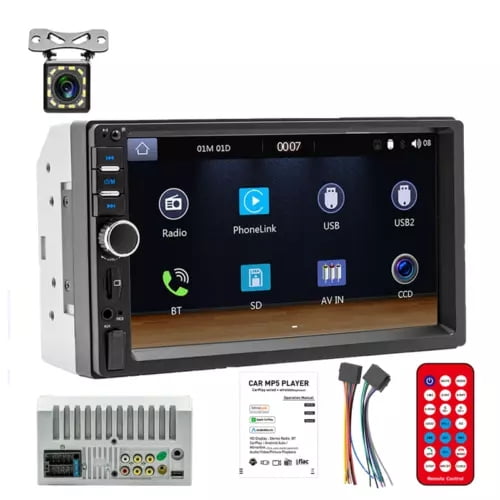 Polarlander 7" Touchscreen Double Din Car Stereo with Bluetooth, Mirror Link, and Backup Camera