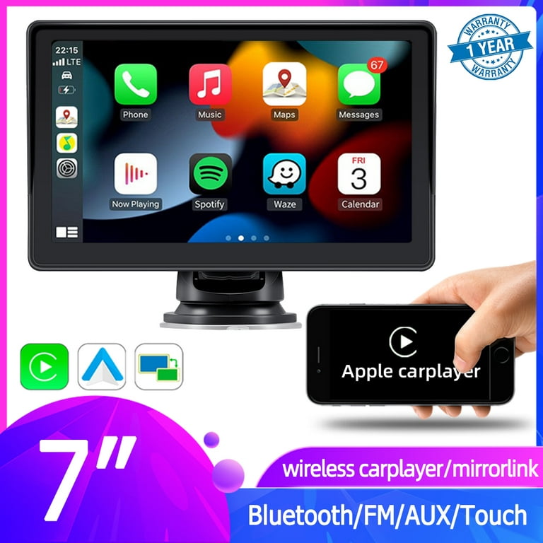 Portable Wireless Carplay Screen Dash Mount, 7 Inch Touch Screen Ca