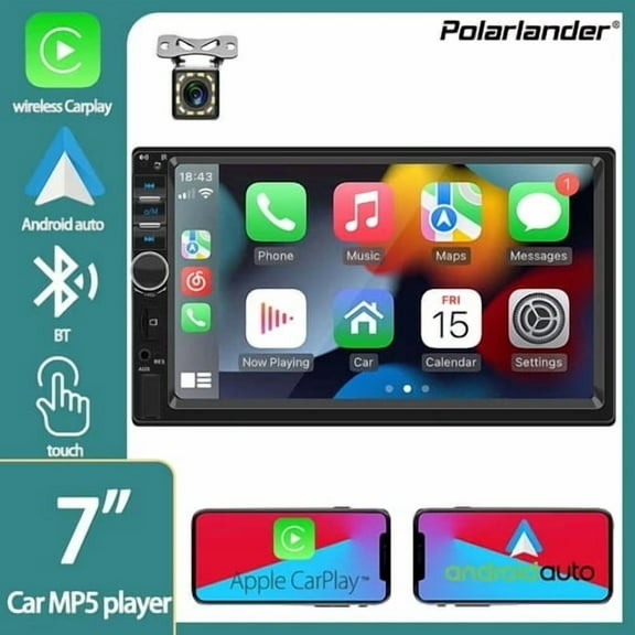 Polarlander Touch Screen Double Din Car Stereo with Bluetooth, FM Radio, MP5/4/3 Player, Audio Receiver, Audio Mirror Link for Android 7
