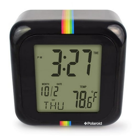 Polaroid Black Desktop Digital Clock with 12/24 Hour Display, Indoor Temperature, Calendar Display, Alarm/Snooze Functionalities with Back Light