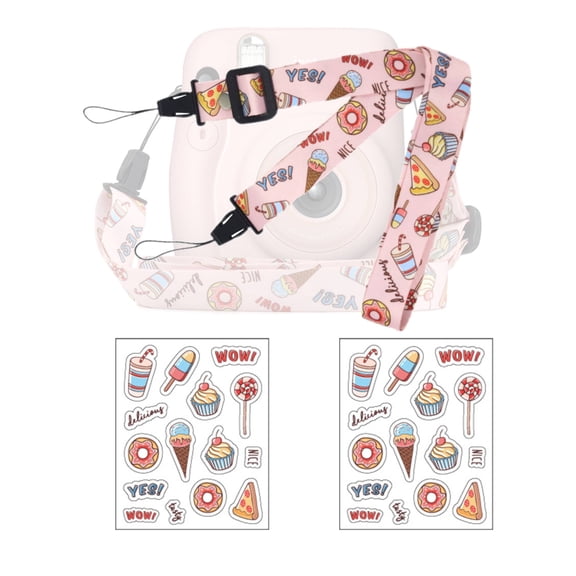 Polaroid Camera Strap Dessert Print Adjustable Shoulder Neck Strap for Mini 12 11 8 9 Instax Cameras, Includes 2 Pieces Bonus Sticker Set