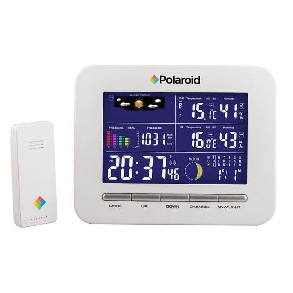 Polaroid Clock, Wireless Weather Station Clock, 5 Displays White LED