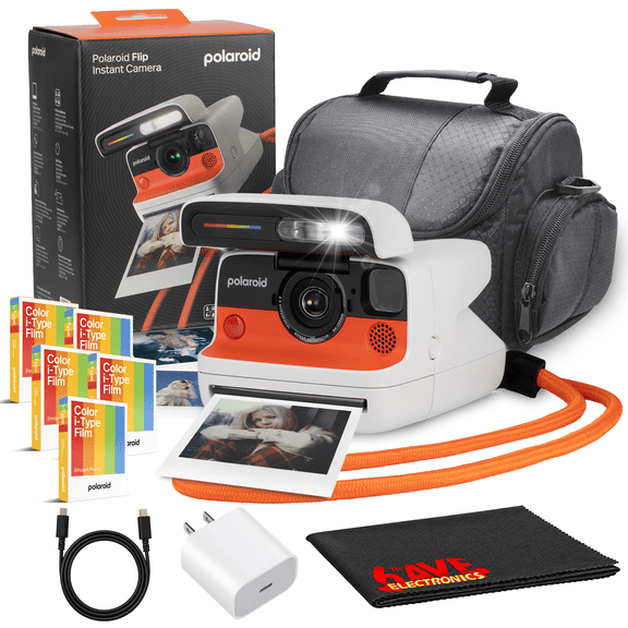 Polaroid Flip Instant Camera White | Hyperfocal 4-Lens System + Color Film (40 Photos)