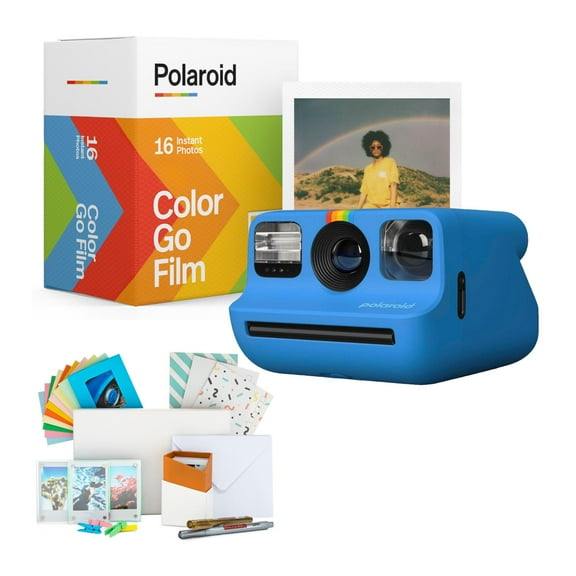 Polaroid Go Generation 2 Instant Camera with Selfie Mirror, Self-Timer, and Double Exposure (Blue) Bundle with Focus Camera Instax Film Kit, and Go Color Film (2-Pack) (3 Items)