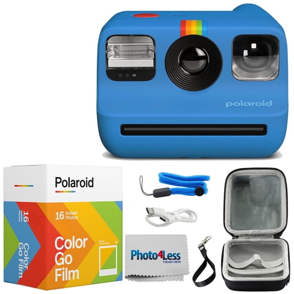 Polaroid Go Generation 2 Instant Film mini Camera (Blue) Bundled with Polaroid GO Color Film Double Pack, Hard Carrying Protective Case, Lens Cleaning cloth