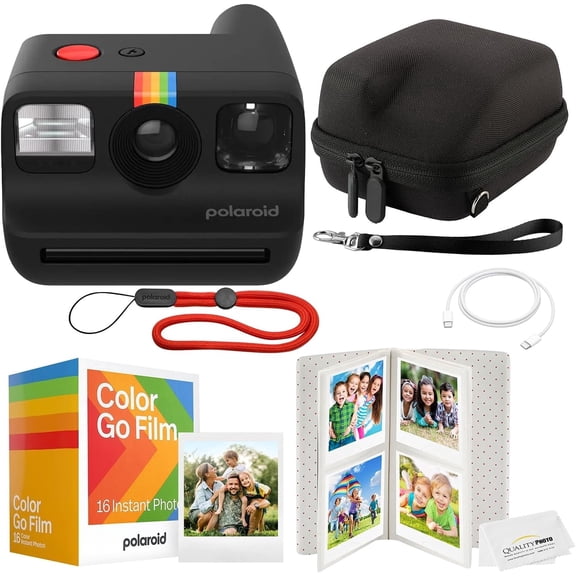 Polaroid Go Instant Camera Bundle - Film, Case, Album & Quality Photo Cloth - Black